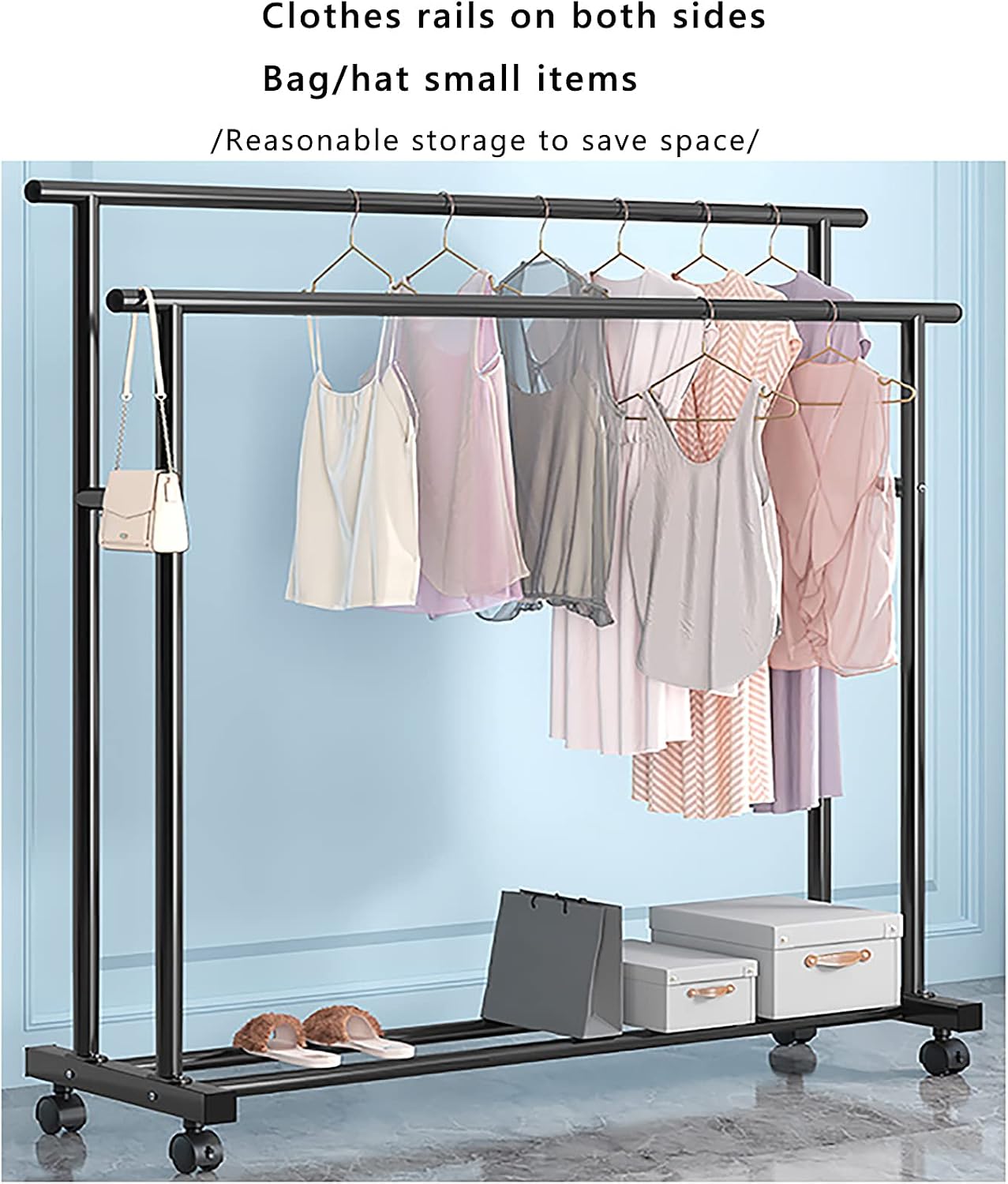 Clothes Rack Heavy Duty Garment Racks,with Shelves Industrial Free- Standing Metal Coat Rack,for Clothes Shirts Bags Pants Shoes Storage Boxes
