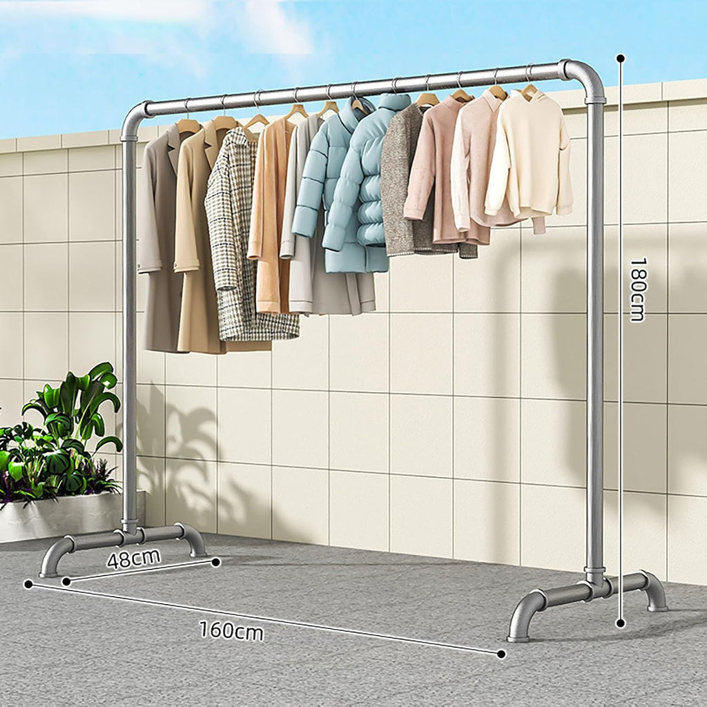 Portable Clothes Rack, Freestanding Metal Garment Rack with Stable Base, Industrial Pipe Design for Hanging Coats, Skirts, Shirts, Sweaters, Indoor & Outdoor Use (1.6x1.8m)