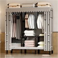 Foldable Closet With Cover,Heavy Duty Clothes Rack,Portable Wardrobe Closet For Hanging Clothing,Black Metal Garment Rack, Freestanding Covered Armoire Coat Storage(Brown,120x48x172cm)
