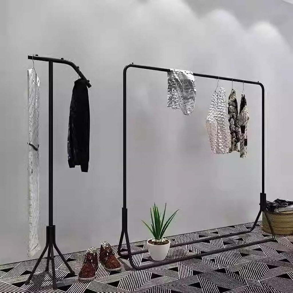 Heavy Duty Coat Rack, Garment Rack Black Metal Clothing Rack for Hanging Clothes Heavy Duty Clothes Rail for Bedroom Freestanding Clothing Store Display Rack Single Rail Drying Rack (150X40X160CM)