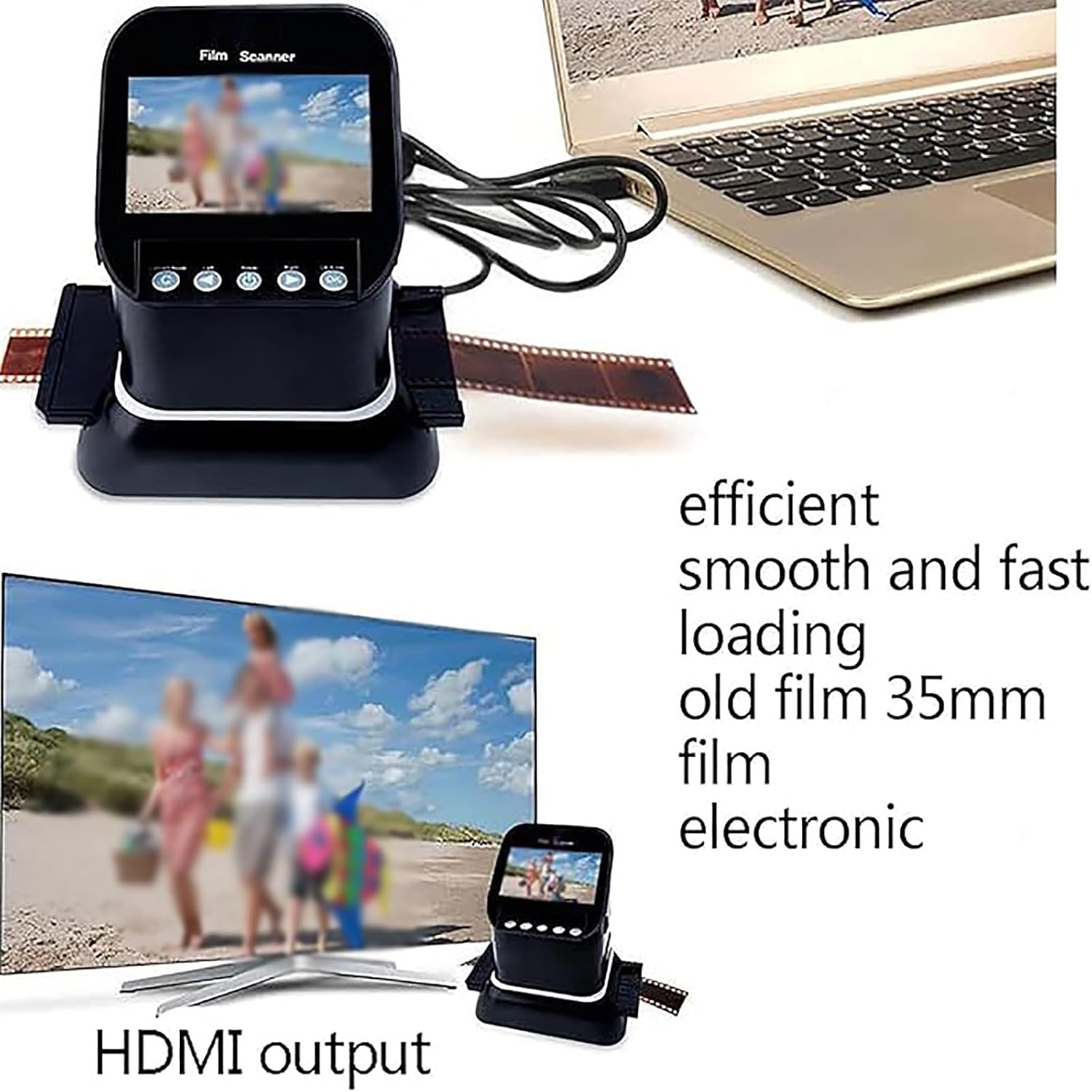 Digital Film and Slide Scanner, Film Digitizer Converter, Supports 5 Film Formats, 120 High Resolution, Digital Converter 1080p to 35mm, 135,126,127 Negative and Slides