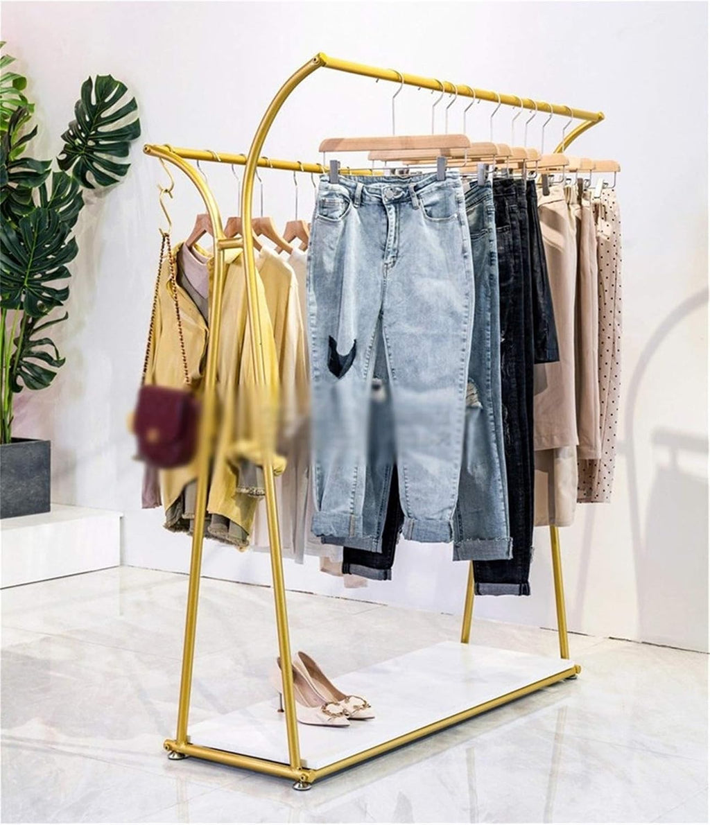 KnoRRs Double-Pole Display Stand,Freestanding Coat Rail with Storage Shelf for Clothes Store,Modern Simple Garment Rack for Coats,Shirts,Trousers,Dresses(Size:150 * 120CM,Color:B) (A 150 * 150CM)