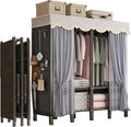 Heavy-Duty Foldable Cloth Rack, Portable Closet Wardrobe with Cover and Pegboard, Freestanding Metal Clothing Rack Armoire Rolling Garment Racks Closet System