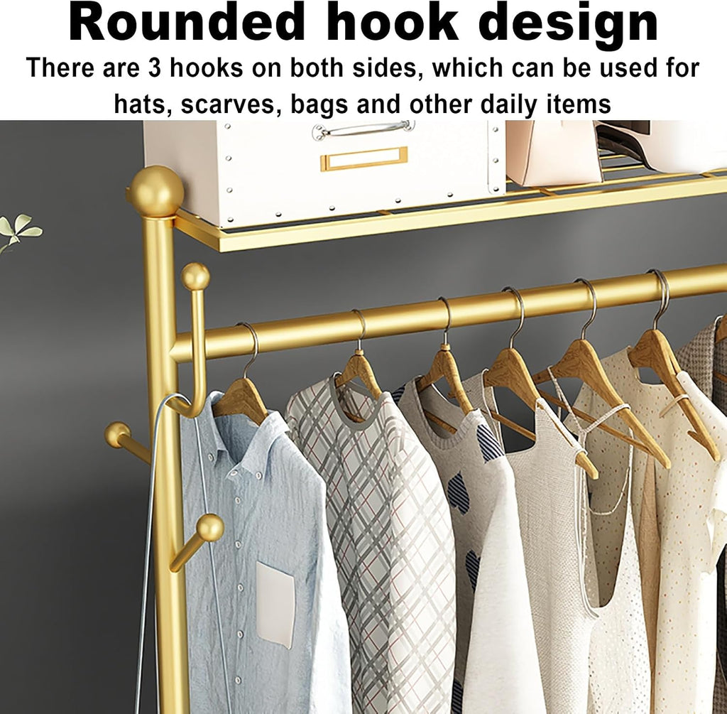 Clothes Rack, Metal Clothing Racks, Mobile Garment Rack With Storage Shelves, Freestanding Clothing Organizer, For Hanging Clothes Coats Skirts Shirts Sweaters(Gold,80cm/31.5in)