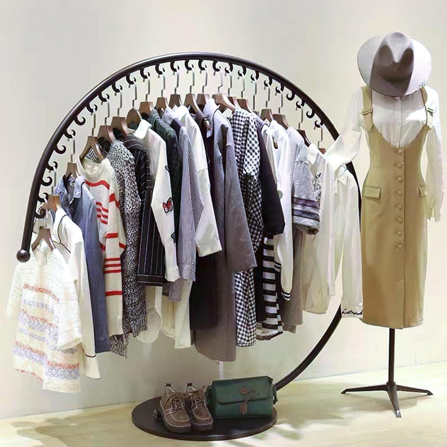 Clothing Store Industrial Display Stands, Clothes Rail, Metal Clothes Rail, Freestanding Garment Rack Hanger, 110 Lb Total Max, Clothes Rail Heavy Duty, Han(B-180x170cm