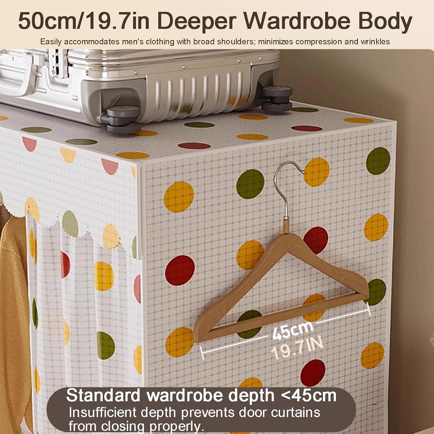 67in Portable Wardrobe Closet, Folding Bedroom Clothes Rack, Garment Rack with Hanging Rod and Fabric Cover, Foldable Design Clothes Rack(168cm/66.2in)