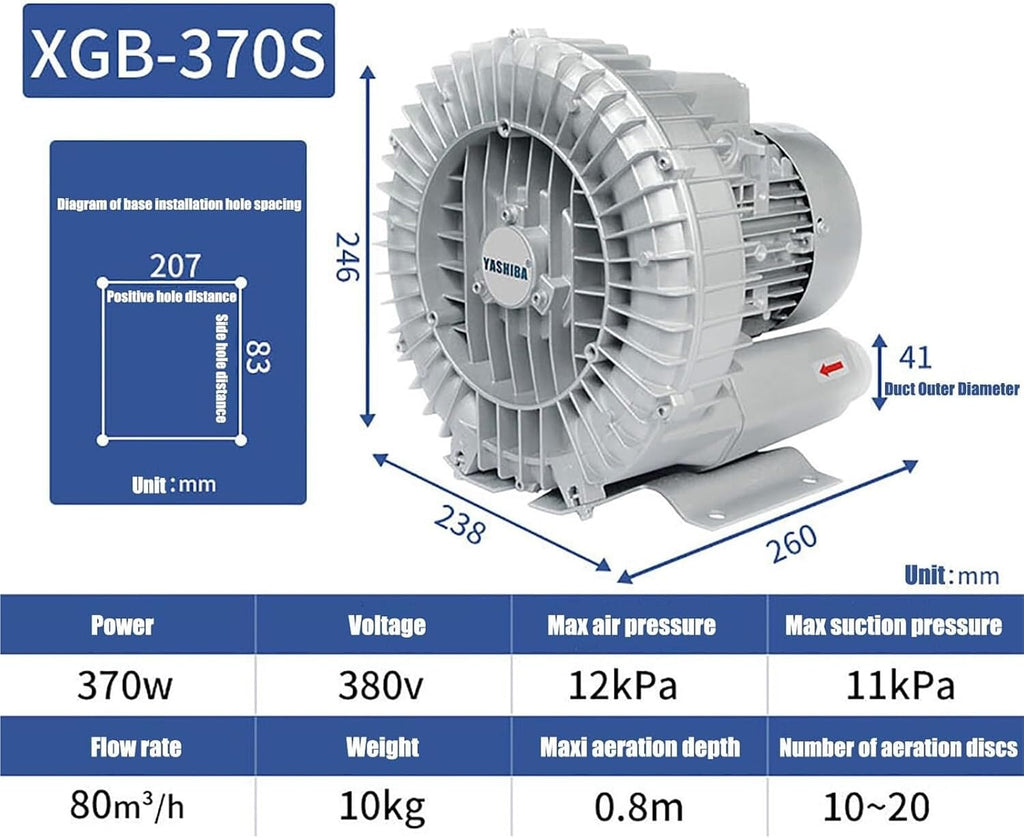 High-Pressure Vortex Ring Blower 480V Three-phase Regenerative Blower for Industrial Construction Textile & Fish Pond Aeration(370w/380v)
