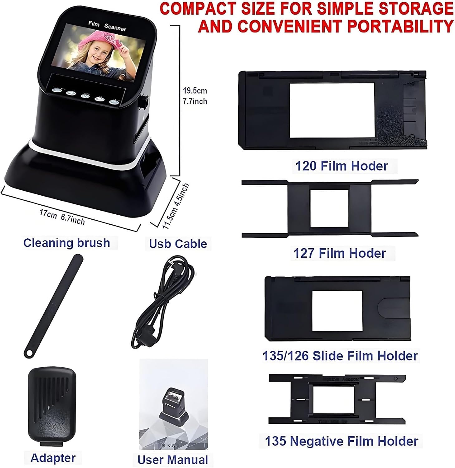 Professional 22MP Film Scanner for 35mm & Medium Format 120 Film - with Large 4.3' LCD to Scan Negatives & Slides in High Resolution