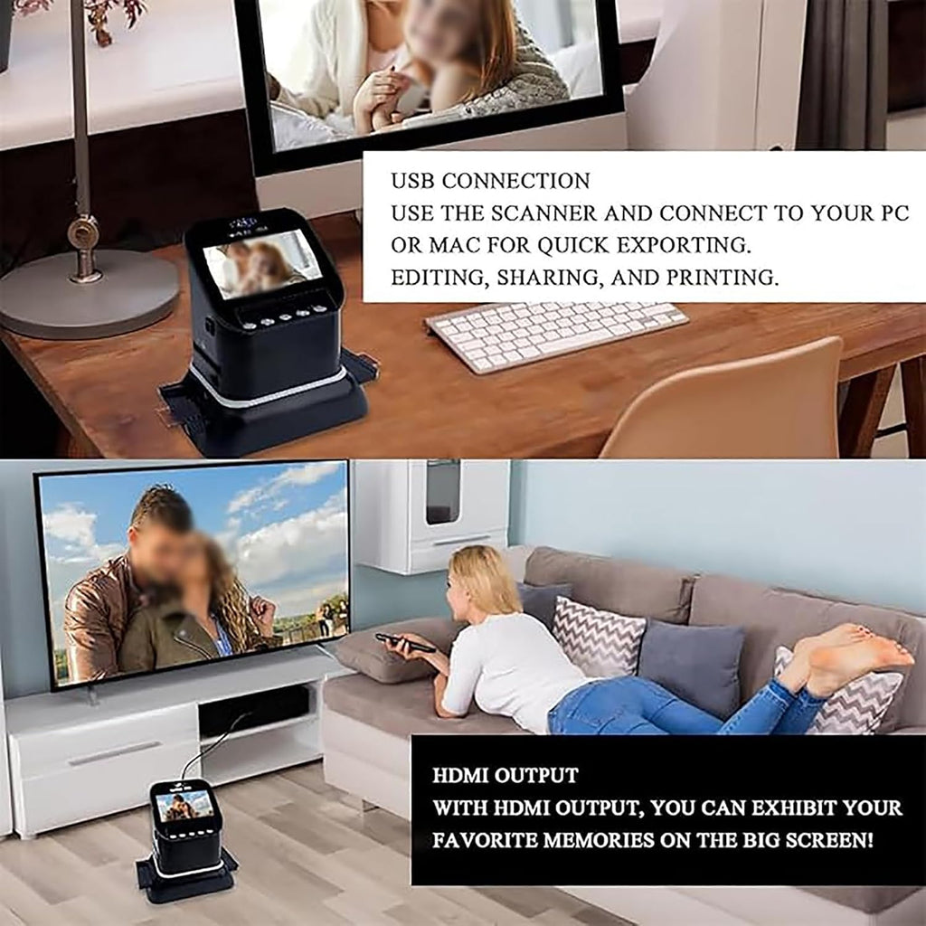 Digital Film and Slide Scanner, Film Digitizer Converter, Supports 5 Film Formats, 120 High Resolution, Digital Converter 1080p to 35mm, 135,126,127 Negative and Slides