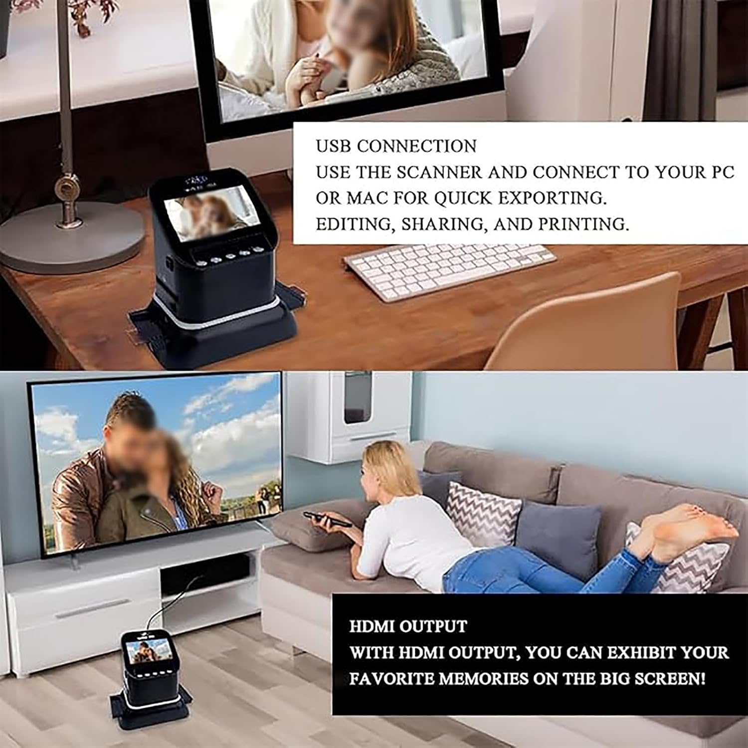 Digital Film and Slide Scanner, Film Digitizer Converter, Supports 5 Film Formats, 120 High Resolution, Digital Converter 1080p to 35mm, 135,126,127 Negative and Slides