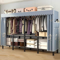 Portable Wardrobe Closet Storage Organizer for Bedroom, Folding Garment Rack, 23MM Thick Steel Hanging Rack with Polyester/Cotton Fabric Cover Blue(220 * 45 * 170cm)