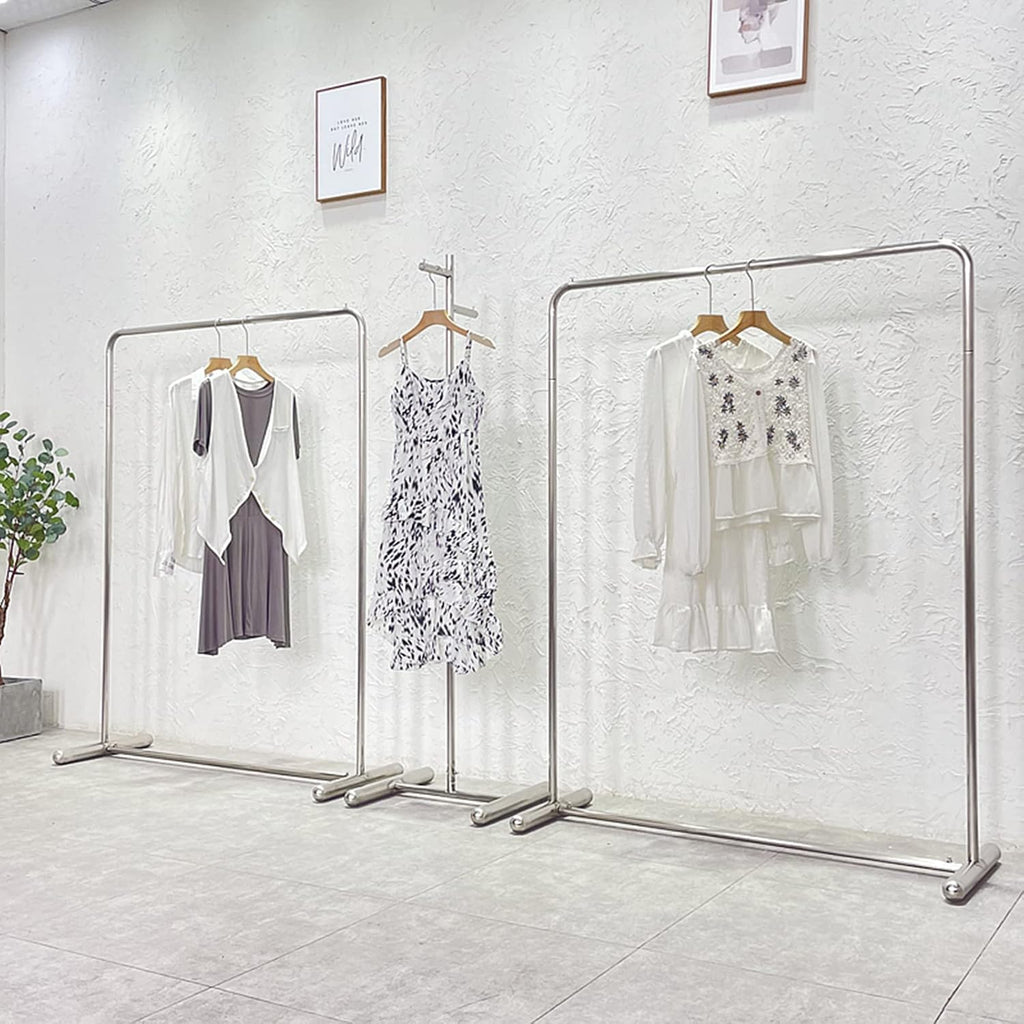 Heavy Duty Coat Rack, Garment Rack Heavy Duty Single Rail Clothing Rack, Silver Stainless Steel Clothes Rail for Hanging Clothes, Freestanding Coat Rack for Bedroom and Boutique Retail (120X40X160CM