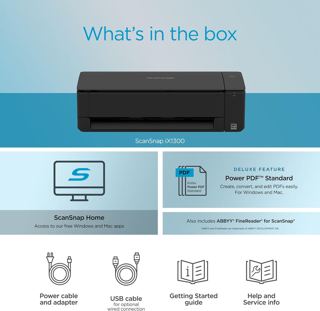 ScanSnap iX1300 Deluxe Compact Wireless or USB Double-Sided Color Document, Photo & Receipt Scanner with Auto Document Feeder and Manual Feeder for Mac or PC