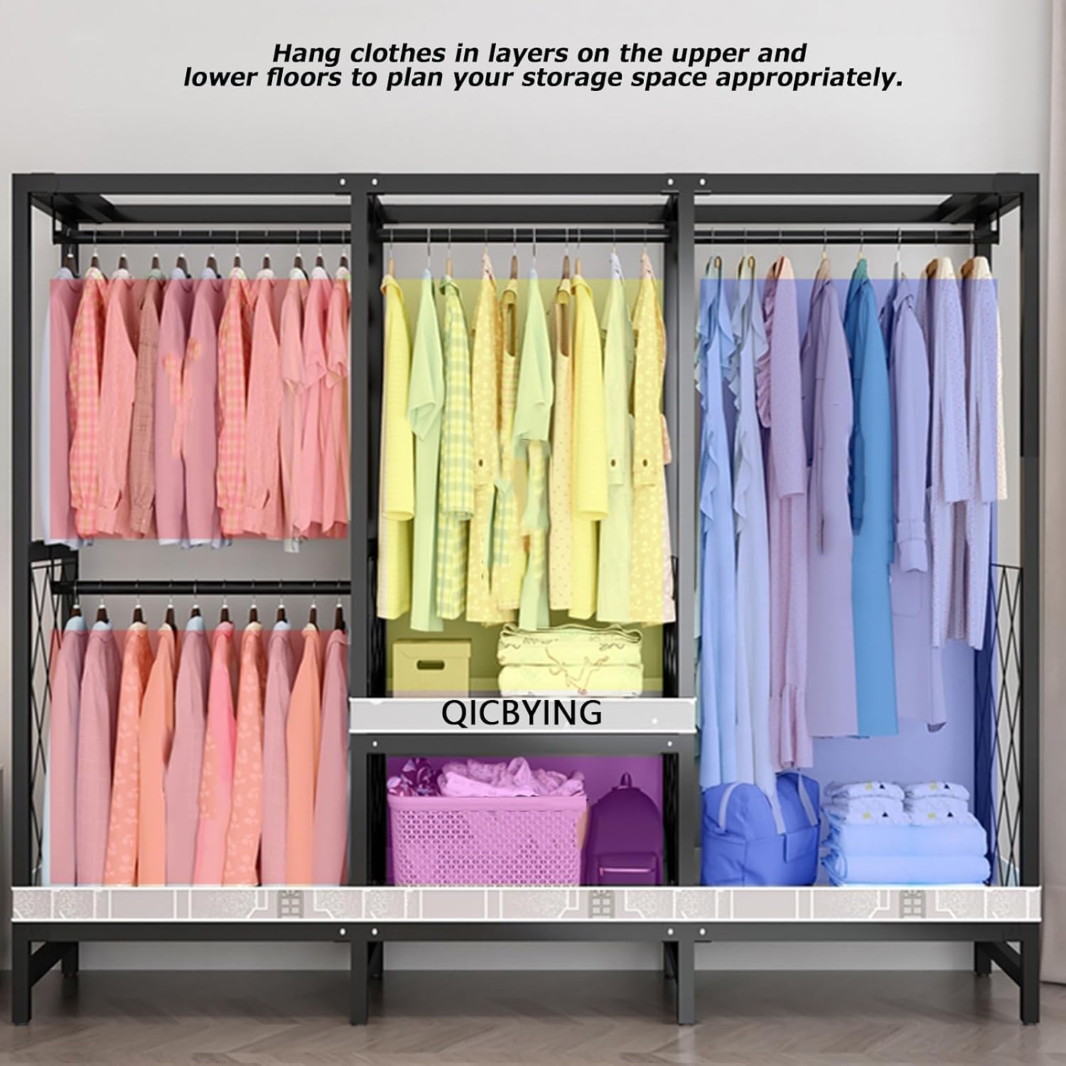 Heavy Duty Rolling Garment Rack With Cover, Foldable Clothing Rack, Portable Freestanding Closets Wardrobe , Metal Armoires, Foldable Portable Closet Wardrobe Rack, Portable Closet With Cover(Size:145