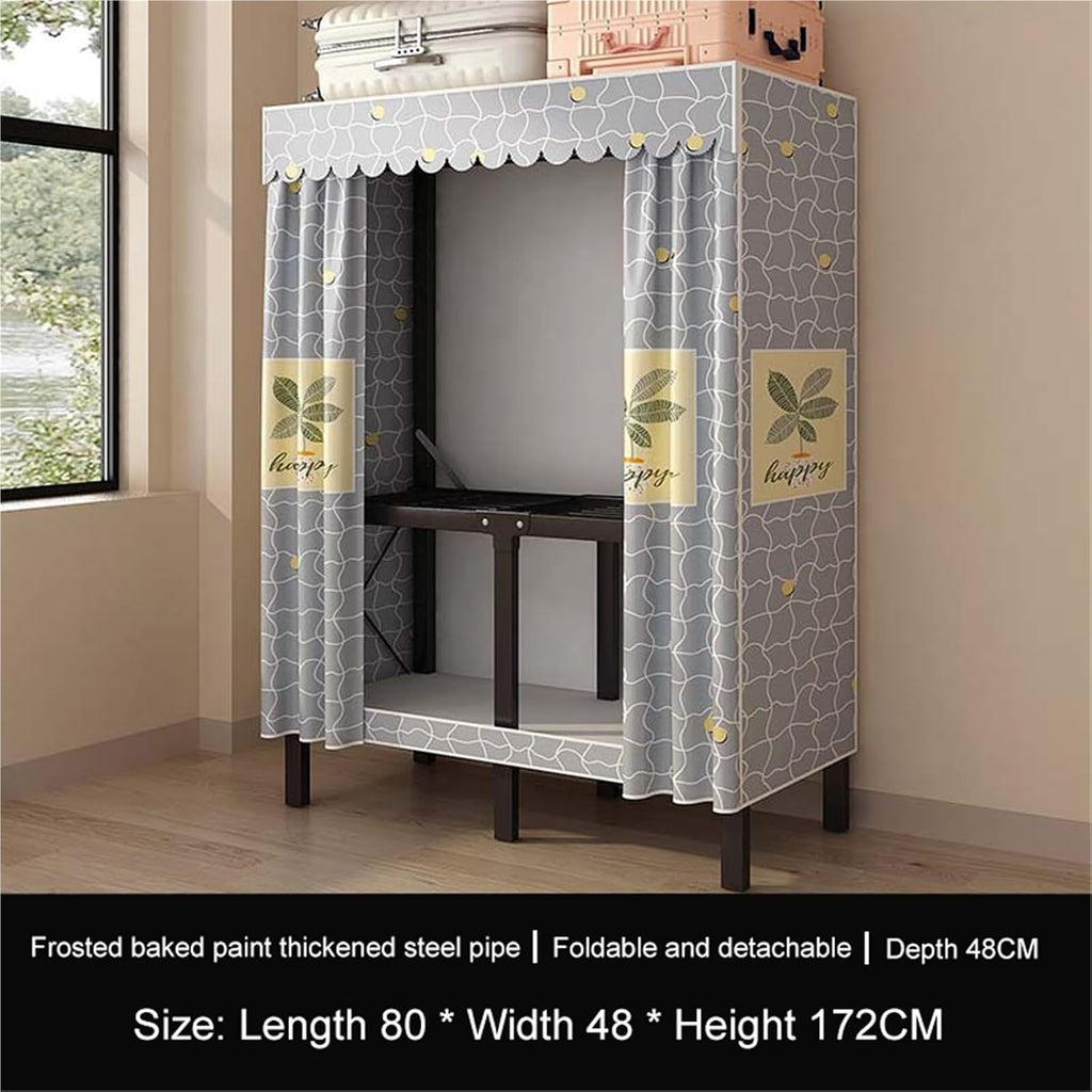 Portable Closet,Heavy Duty Clothes Rack With Cover,Foldable Covered Clothes Rack For Hanging Clothes,Freestanding Coat Storage Garment Racks For Bedroom(Green,80X48X172CM)
