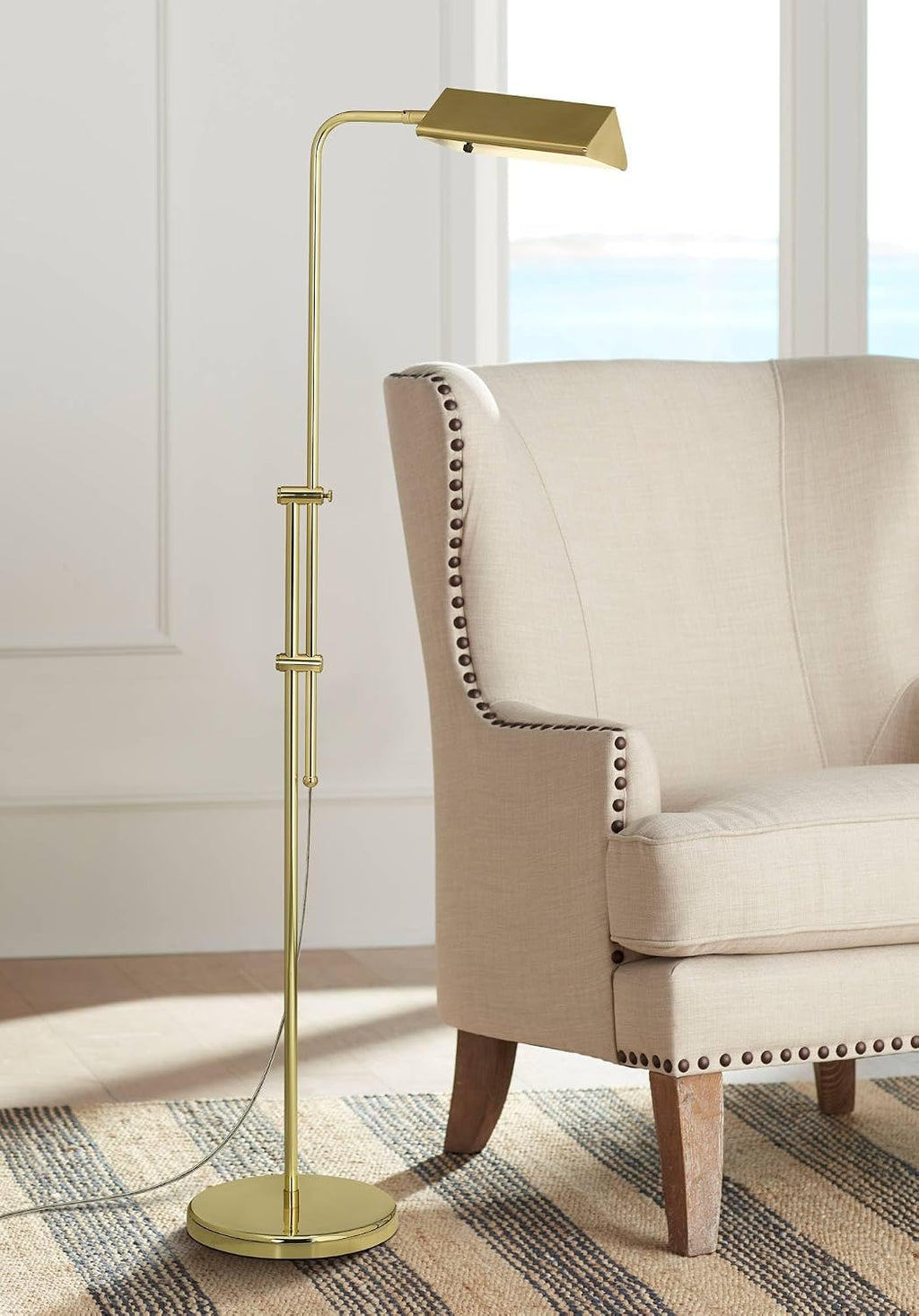 Regency Hill Tony Traditional Farmhouse 54' Tall Standing Floor Lamps Set of 2 Lights Pharmacy Task Adjustable Gold Brass Finish Living Room Bedroom House Reading Office Home Decor Entryway Dining