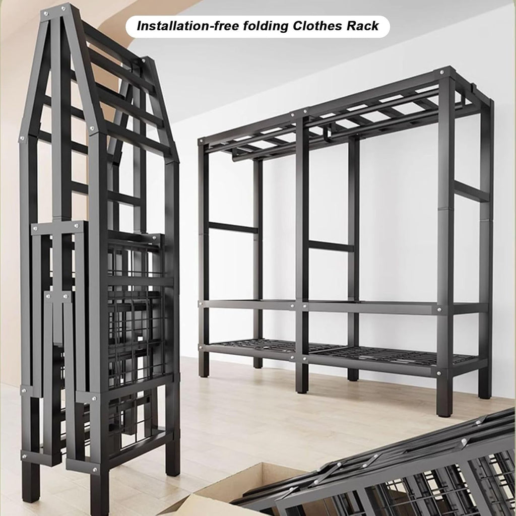 Large Heavy-Duty Portable Wardrobe Closet Rack with Cover - Rolling Freestanding Clothes Organizer System for Hanging Clothes