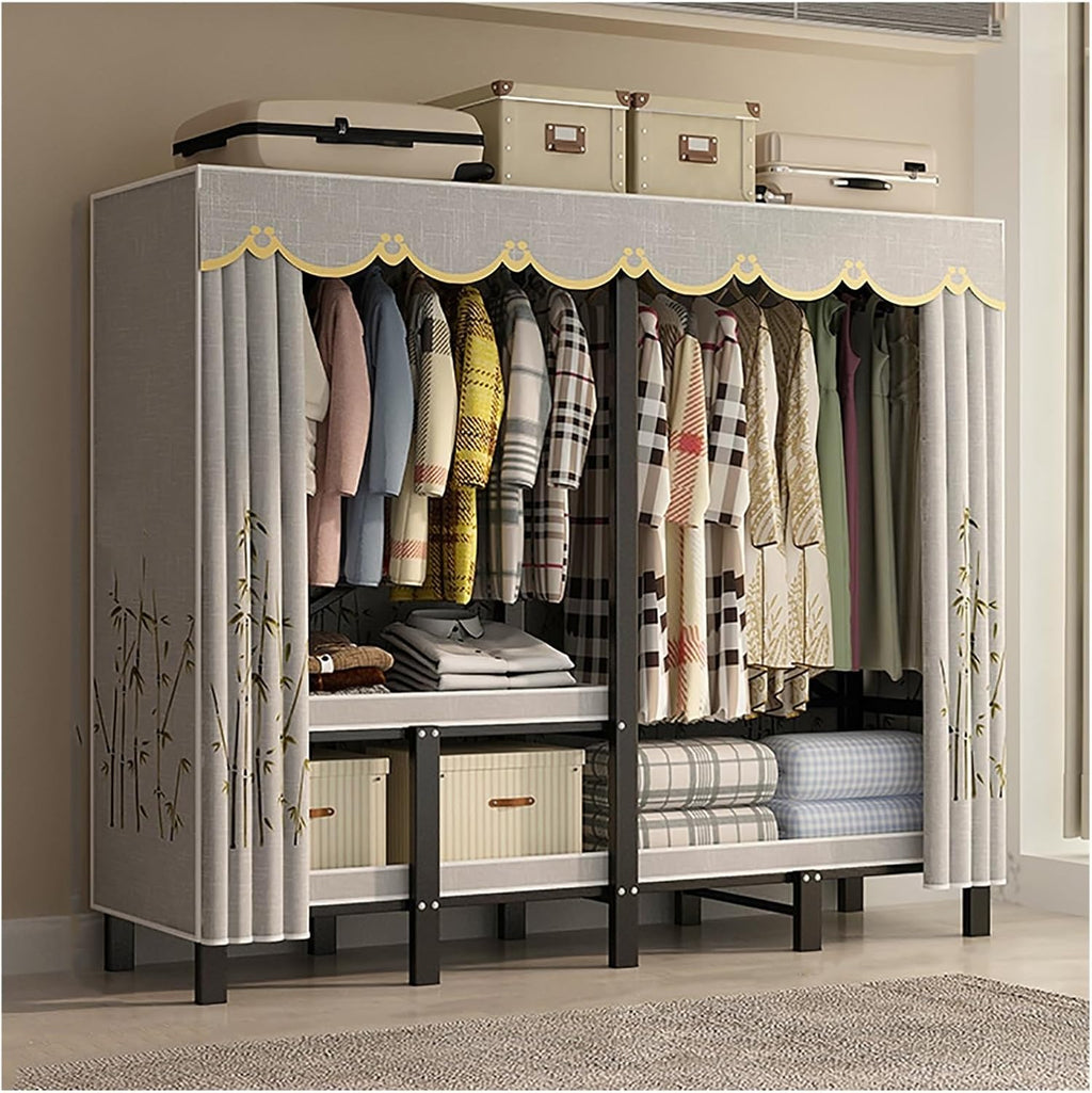 Portable Wardrobe Closet With Cover, Heavy Duty Clothes Rack With Cover, Freestanding Coat Storage Garment Racks, For Bedroom Hanging Clothes(C,241cm/94.9inch)