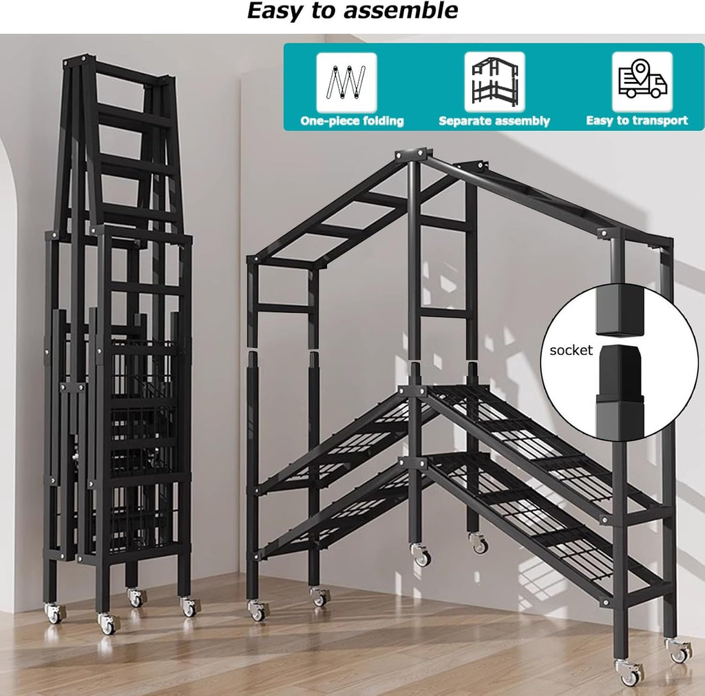 Foldable Covered Garment Rack Max 2000lbs Heavy Duty Metal Clothing Rack with Wheel, 2 Hanging Rods, Cotton Cover, Portable Wardrobe Closets for Bedroom