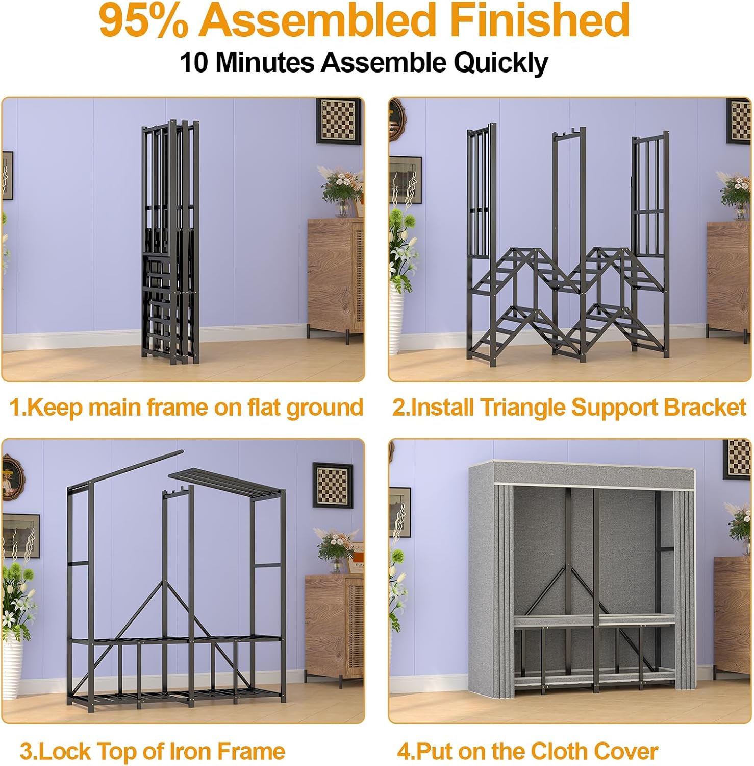 Heavy Duty Clothing Racks for Hanging Clothes with Cover, 95% Assembled Freestanding Foldable Portable Clothes Rack, 59'Lx70 H