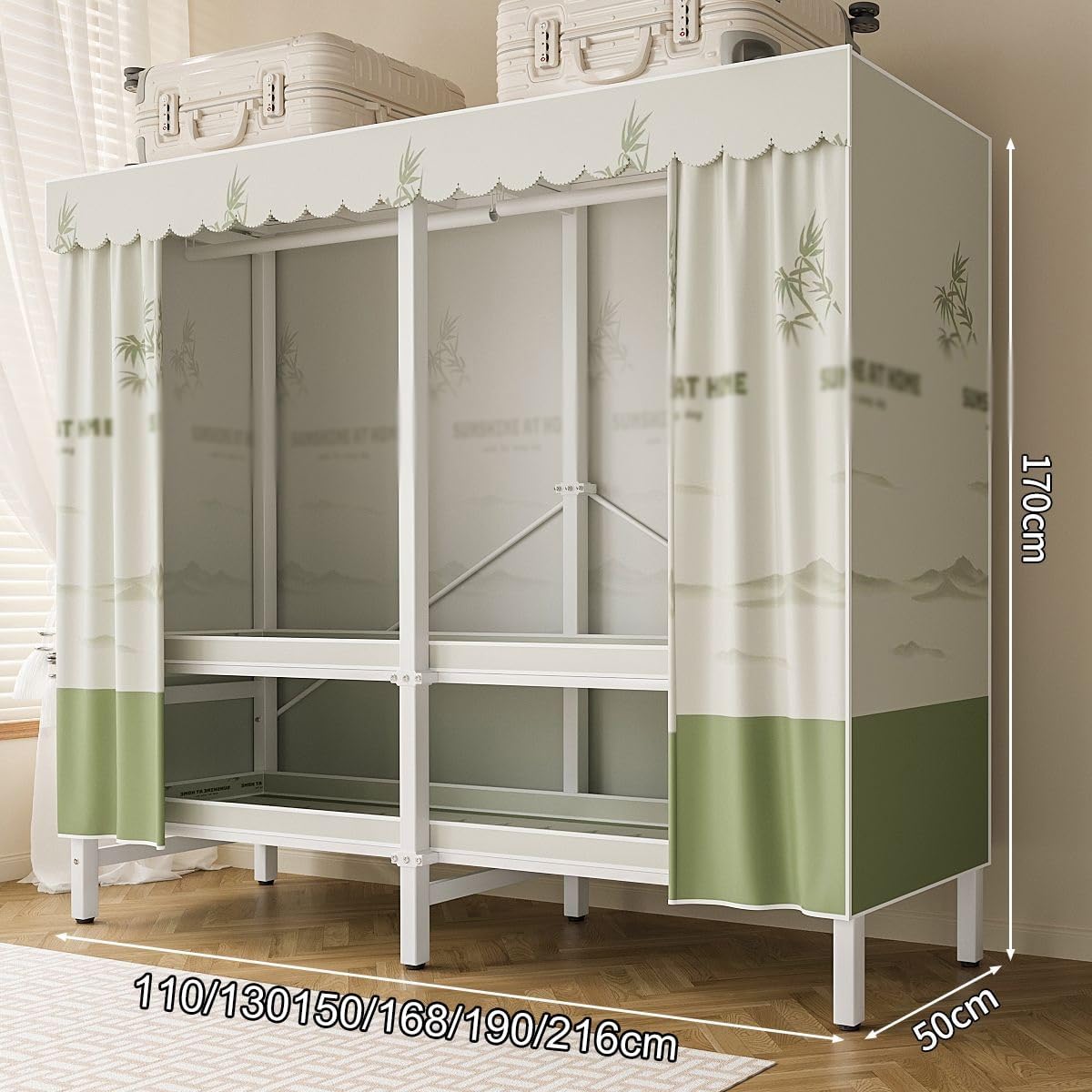 Foldable Clothe Rack With Cover,Portable Closets,Heavy-Duty Portable Closet Wardrobe,Freestanding Garment Rack,for Hanging(Green,216 * 170 * 50)
