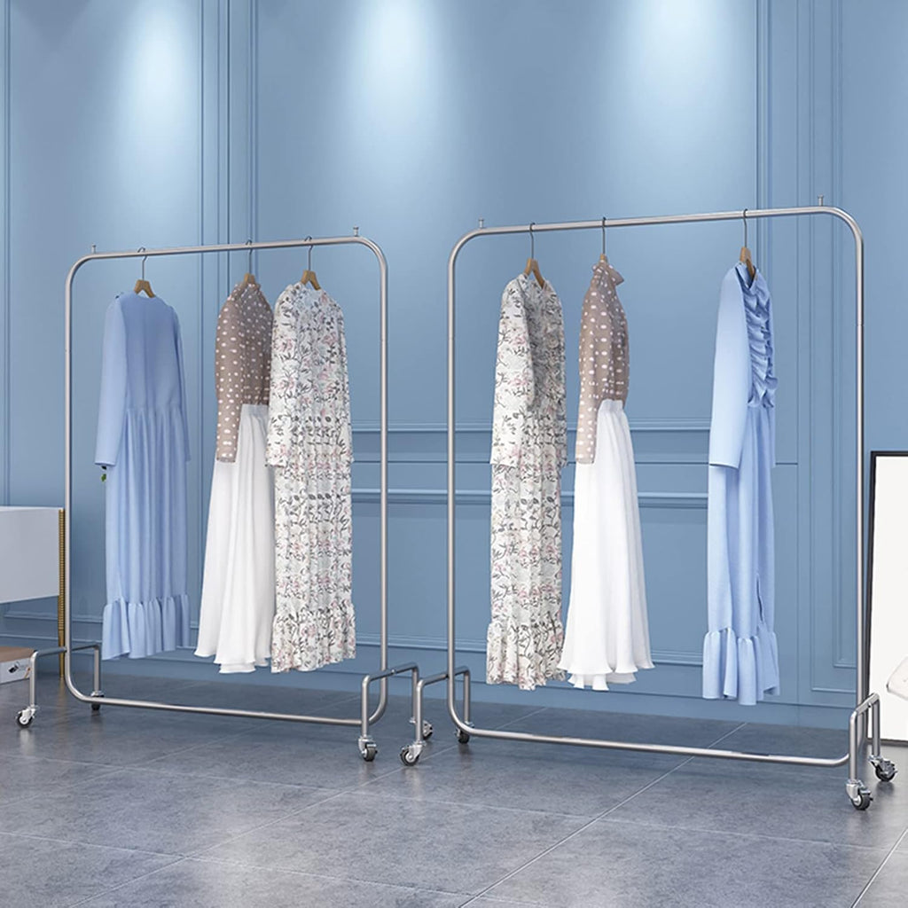 Heavy Duty Coat Rack, Garment rack Silver Stainless Steel Clothing Rack On Wheels Heavy Duty Clothes Rails For Bedrooms And Laundry Rooms Freestanding Hanger Single Rod Coat Rack ( 120X40X150CM)