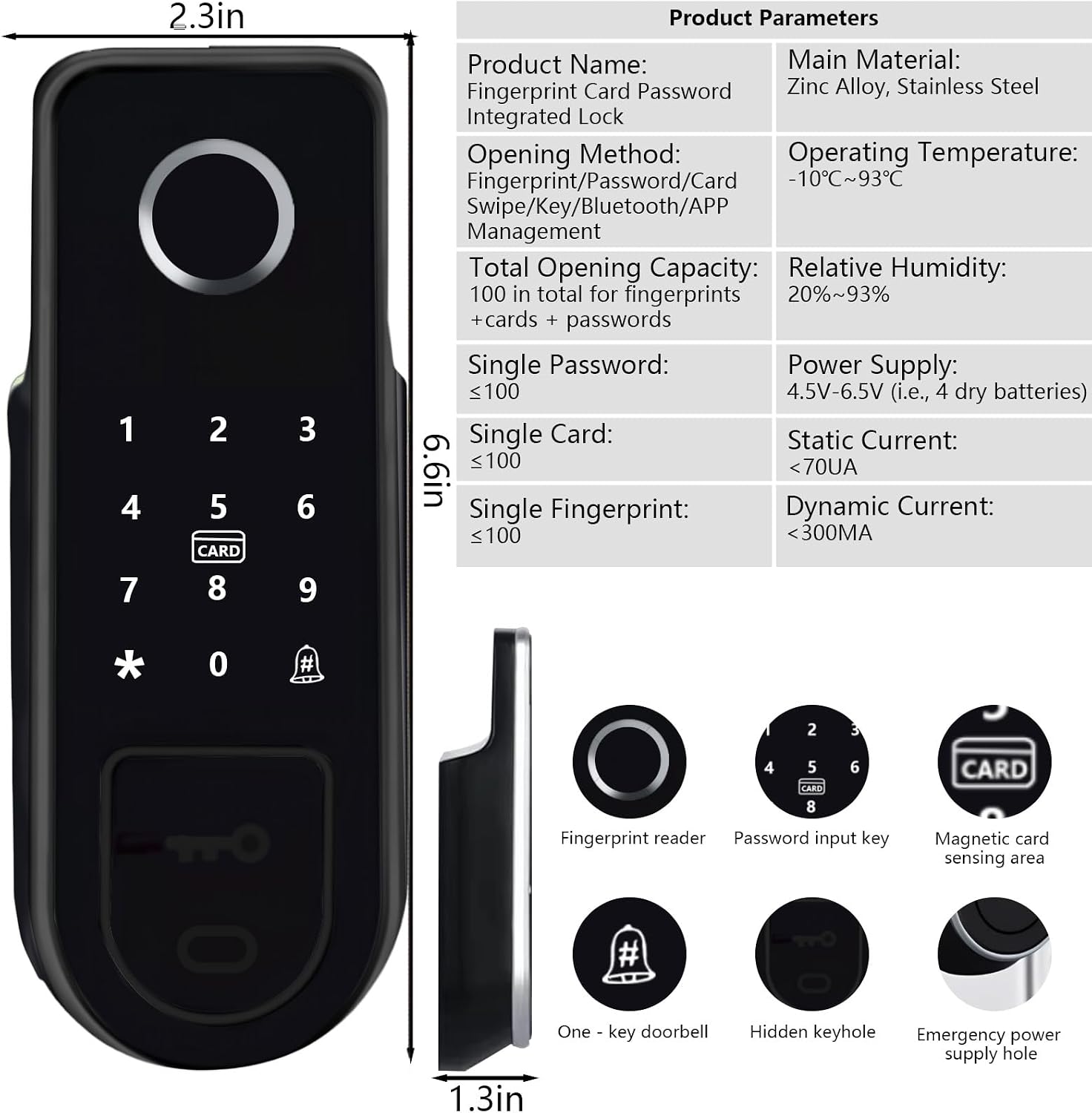 Smart Lock,Electronic gate Latch for Outdoor Fence, Waterproof keyless Smart Rim Lock, Smart Latch Double gate Lock, WiFi Double Sided Fingerprint Reader Lock,with Ttlock App