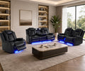 Pon Living Luxurious Leather Reclining Sofa Set with LED, Power Recliner Sofa Set, Living Room Furniture Sets with Cup Holders/USB Port & Storage Consoles for House/Home Theater