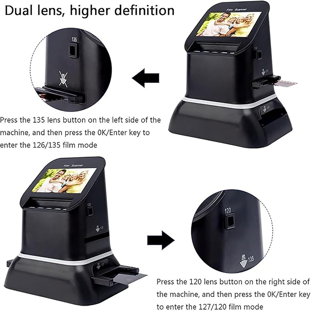 Digital Film and Slide Scanner, Film Digitizer Converter, Supports 5 Film Formats, 120 High Resolution, Digital Converter 1080p to 35mm, 135,126,127 Negative and Slides