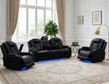 Power Recliner Sofa Set, Black Leather Reclining Couch & Chair Set, Living Room Furniture Sets, Luxury 3 Piece Living Room Furniture with Cup Holders/Storage/Charging for Home Theater/Office