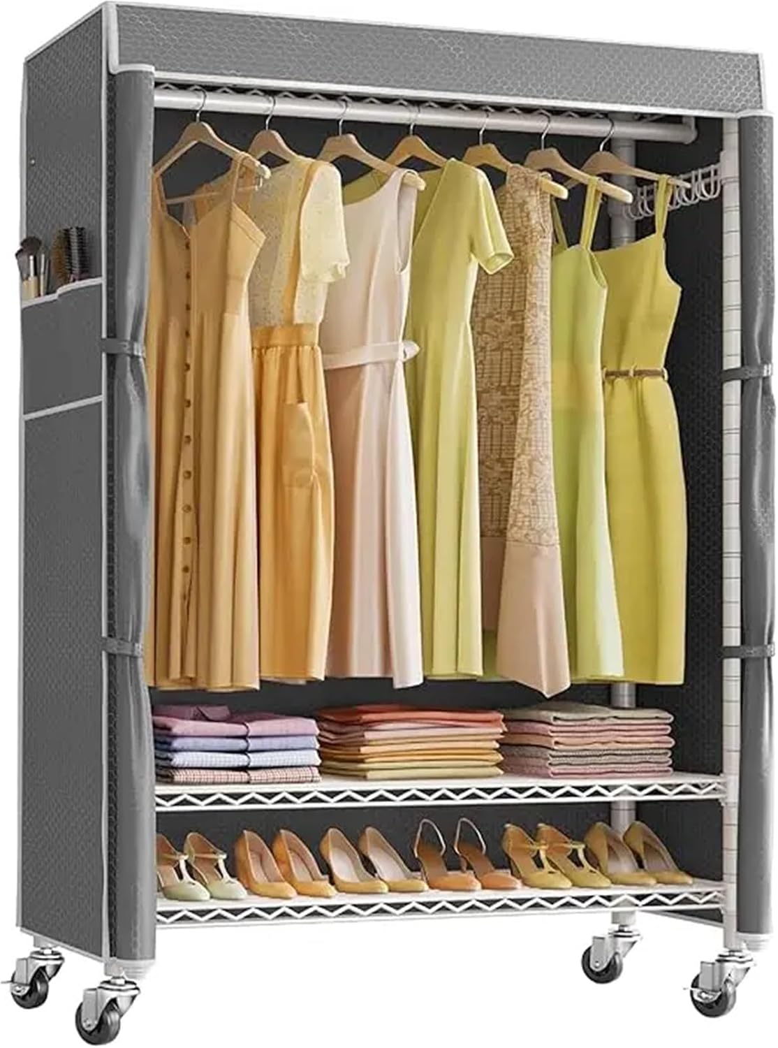Wardrobe Closet Rolling Clothes Rack with Cover Portable Closet for Hanging, Heavy Duty Garment Freestanding(Color 3)