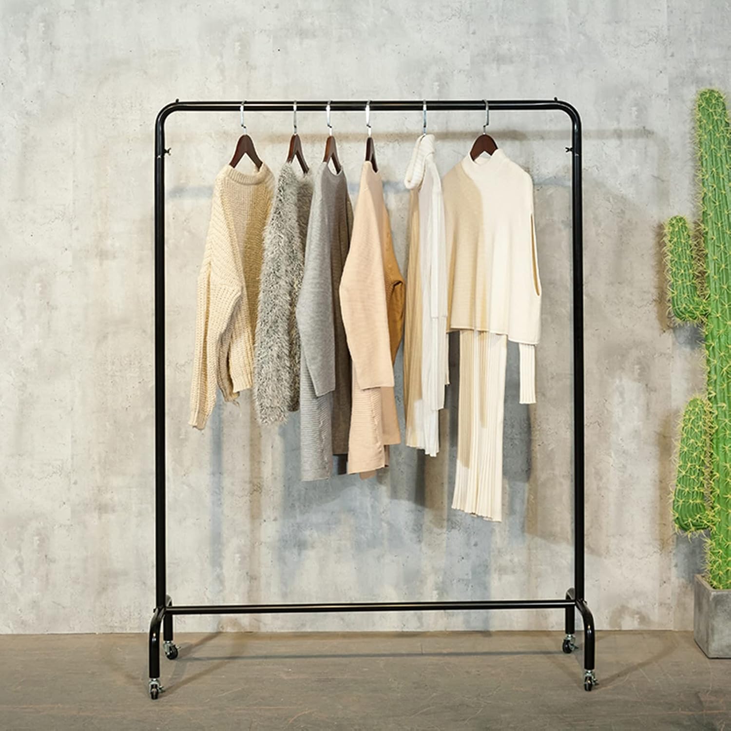 Heavy Duty Garment Rack Single-Rail Metal Clothing Rack for Bedroom, Heavy-Duty Clothes Rail On Wheels, Freestanding Retail Display Racks, Clothes Hanging Rack, Black (100X40X160CM)