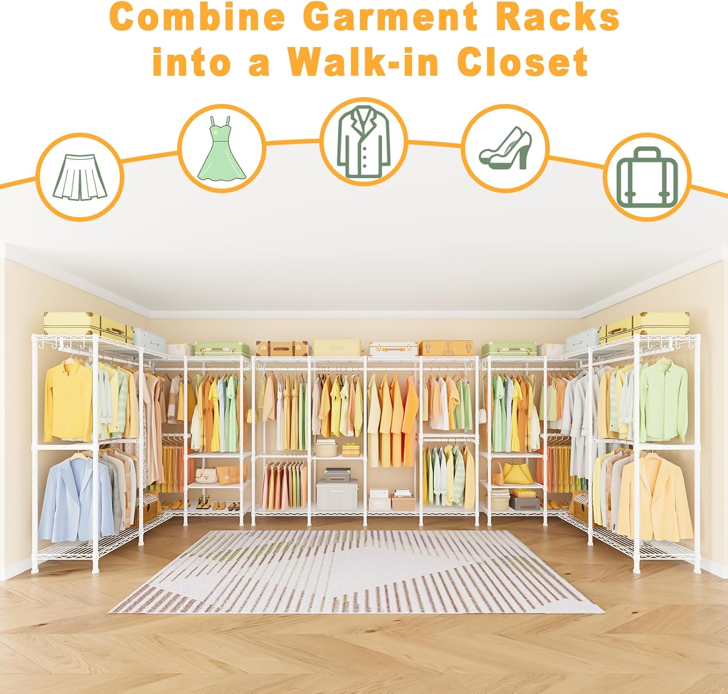 ULIFHOME H41 Garment Rack Heavy Duty Clothes Rack, Clothing Racks for Hanging Clothes, Extra Large Freestanding Portable Closet Wardrobe Rack 78.5'' W × 15.8'' D × 76.4'' H, Max Load 1150 Lbs, White