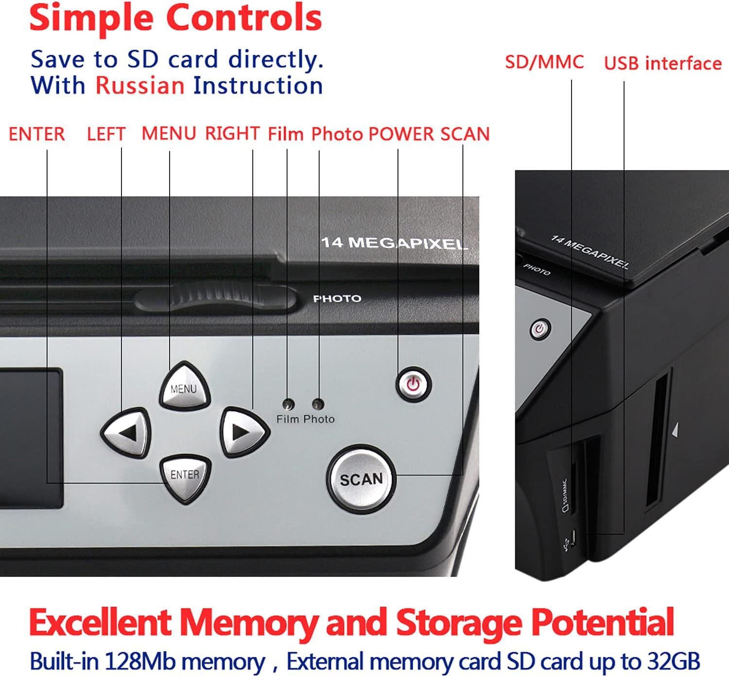 Digital Film & Photo Scanner Multi-Function Combo Scanner with HD 22MP, Convert 135Film/35mm slide/110Film/Photo/Document/Business Card to Digital JPG Files, 2.4 inch LCD, Black