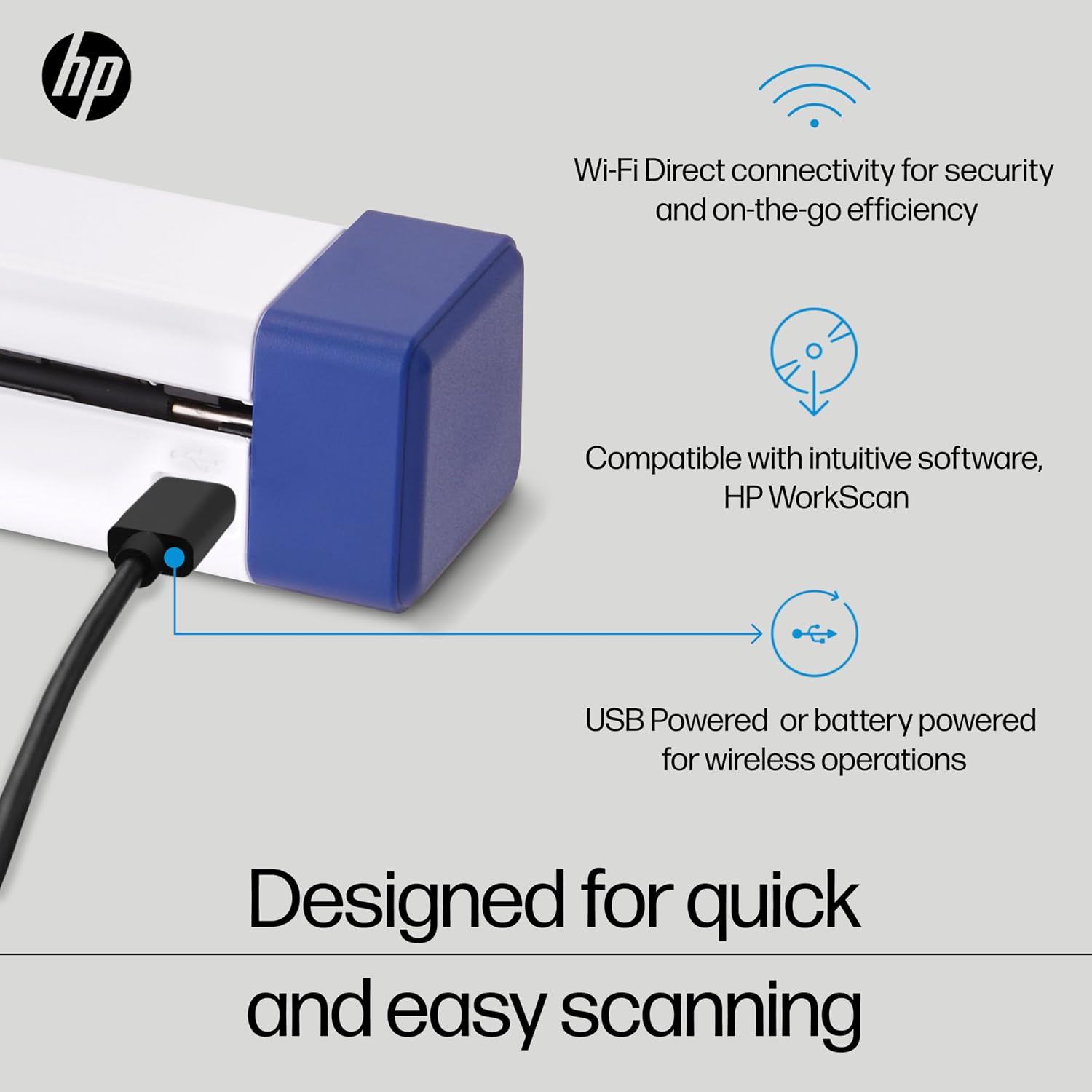 HP PS100W Portable Document Scanner - Wi-Fi & USB, 300 DPI, 8.5x14 in - Mobile Scanner for On-the-Go Use - Office Electronics for Home & Office - Compatible with Mac & Windows PC and Laptop