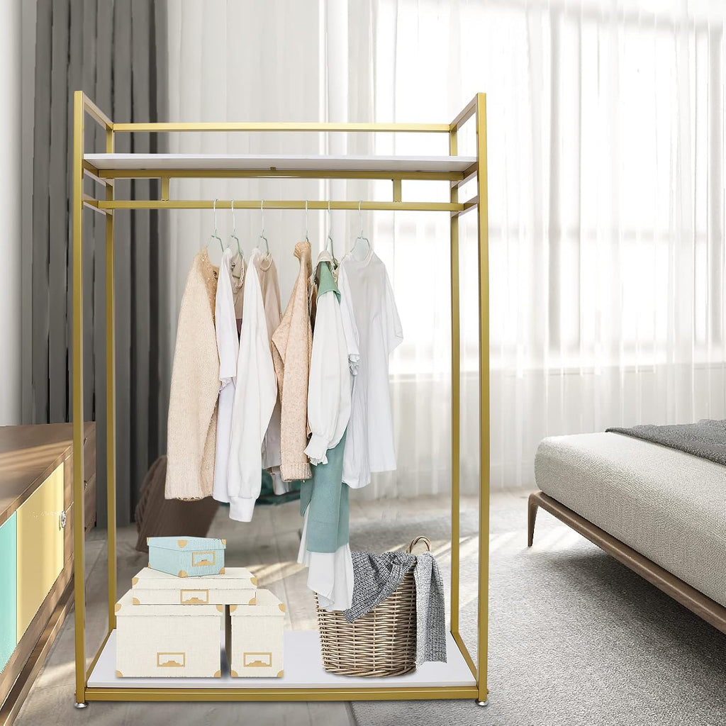 71' Clothes Display Stand,Load 66.14LBS Gold Clothes Display Stand, Freestanding Garment Rack w/4 Foot Pads,Iron Storage Clothes Rack for Home, Commercial,Boutiques Use