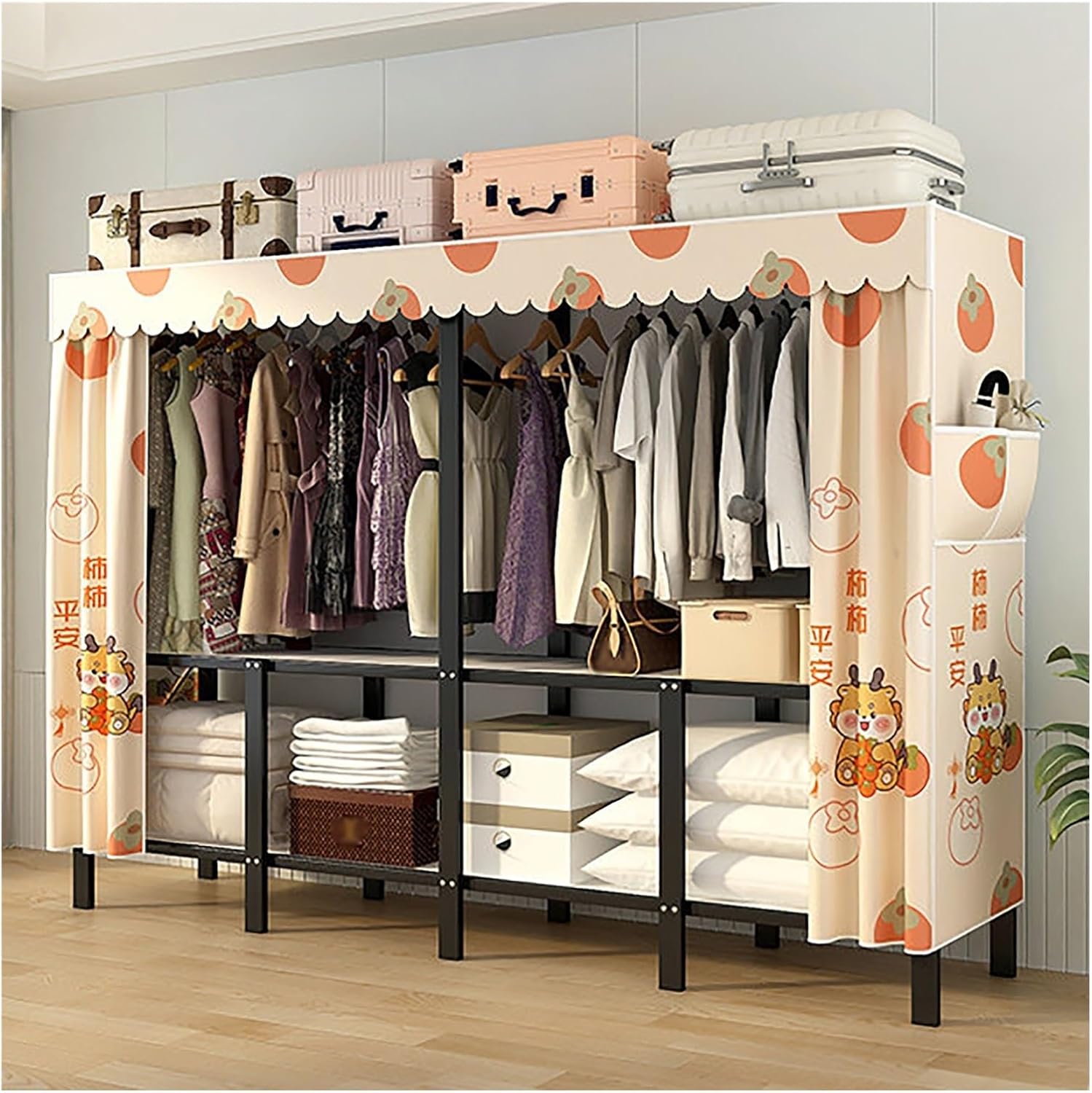 Foldable Wardrobe Closets Heavy Duty Garment Rack With Cover Metal Clothing Racks Freestanding Covered Clothes Rack Organizer Enclosed Armoires For Bedroom(D,110x45x170cm/43x18x67inch)
