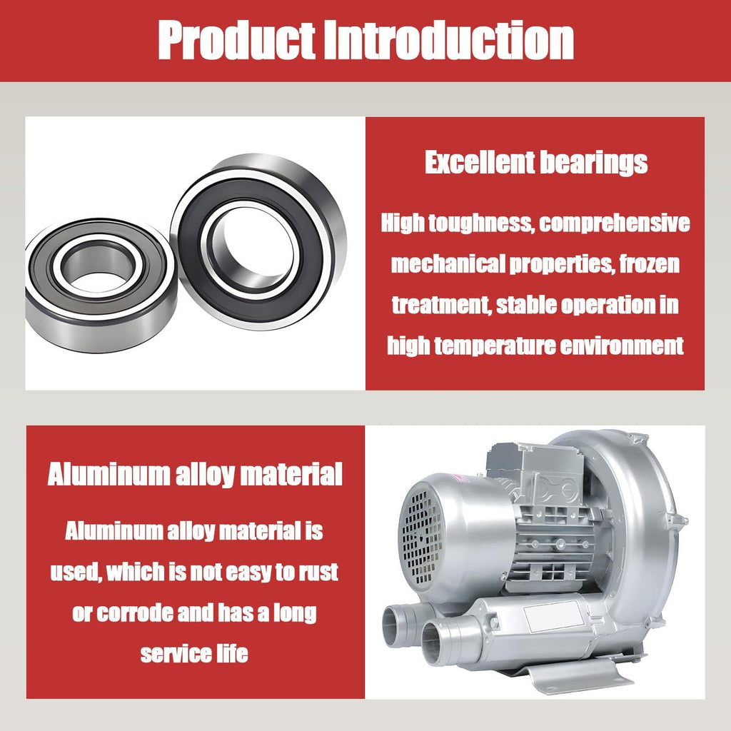 Industrial Regenerative Blower, 220V-380V High Pressure Vortex Ring Blower, Large Airflow for Sewage Aeration, Aquarium Fish Pond, Aluminum Alloy Silver, 550W 0.74HP