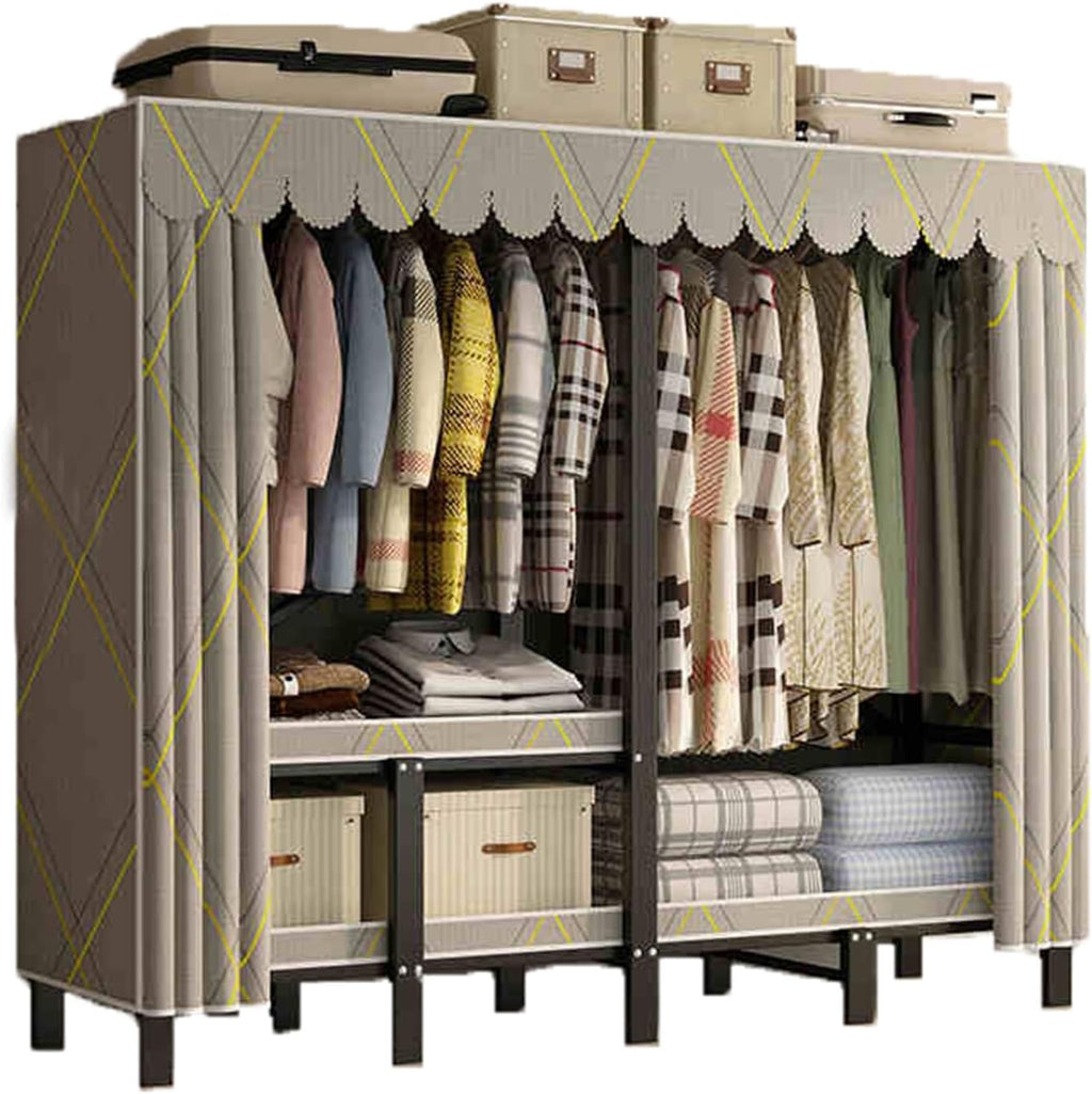Portable Closet Wardrobe,Freestanding Coat Storage Garment Racks,Closet Storage Organizer with Shelves and Cover,Easy Assembly(Color 2,150x50x170CM)