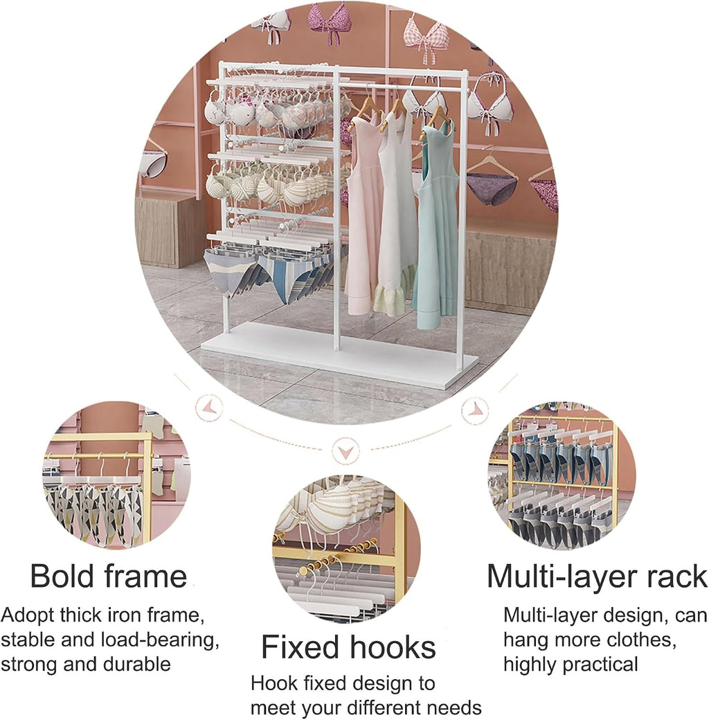 Coat Rack Stand, Metal Garment Rack, Creative Gold Underwear Shorts Shelf, Free-Standing Retail Display Clothes Racks, Underwear Display Stands,Commercial Shelves(Black-120x40x130cm