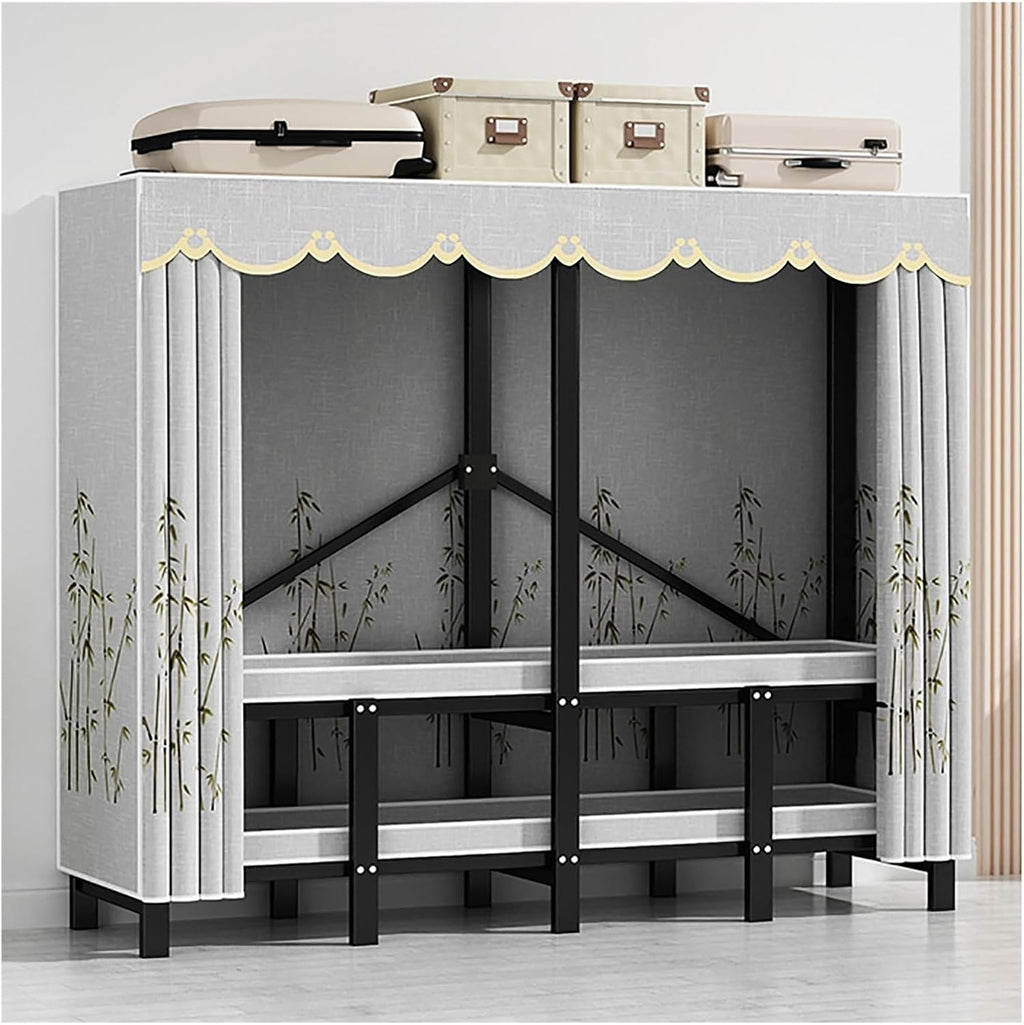 Heavy Duty Portable Wardrobe Closet With Cover, Foldable Garment Rack, Metal Freestanding Clothing Rack For Hanging Clothes, For Bedroom, Dorm(Grey,215x170x50cm)