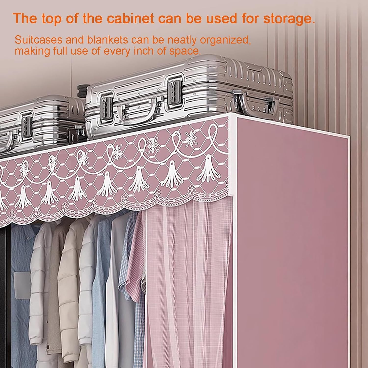 Portable Foldable Wardrobe Closet, Garment Rack with Cover for Hanging Clothes, Clothes Rack with Storage Basket, Clothes Storage Box, Thickened Steel Tube(Green,59x67in/150x67in)