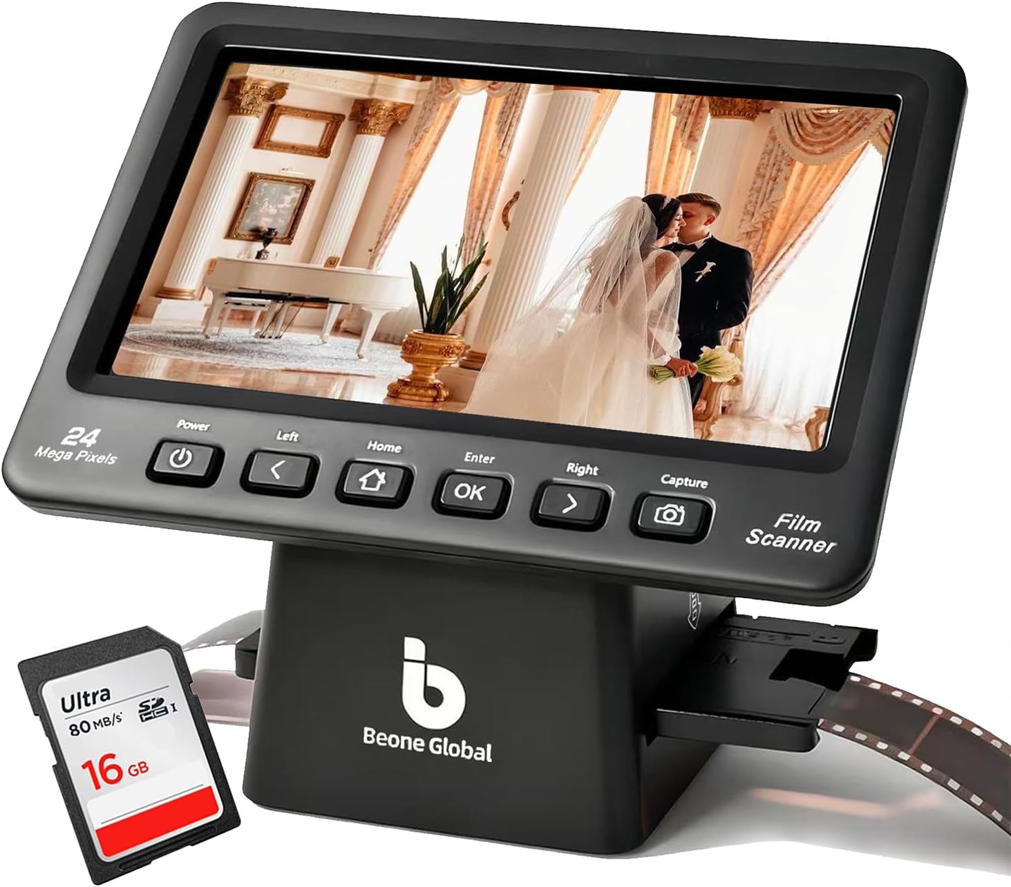 BEONEGLOBAL ClearScan P7 Film Scanner, 7' LCD 24MP Slide & Negative Scanner for 35mm/110/126/Super 8/8mm Film, Converts Old Slides and Negatives to JPEG, No Computer Needed, SD Card Included