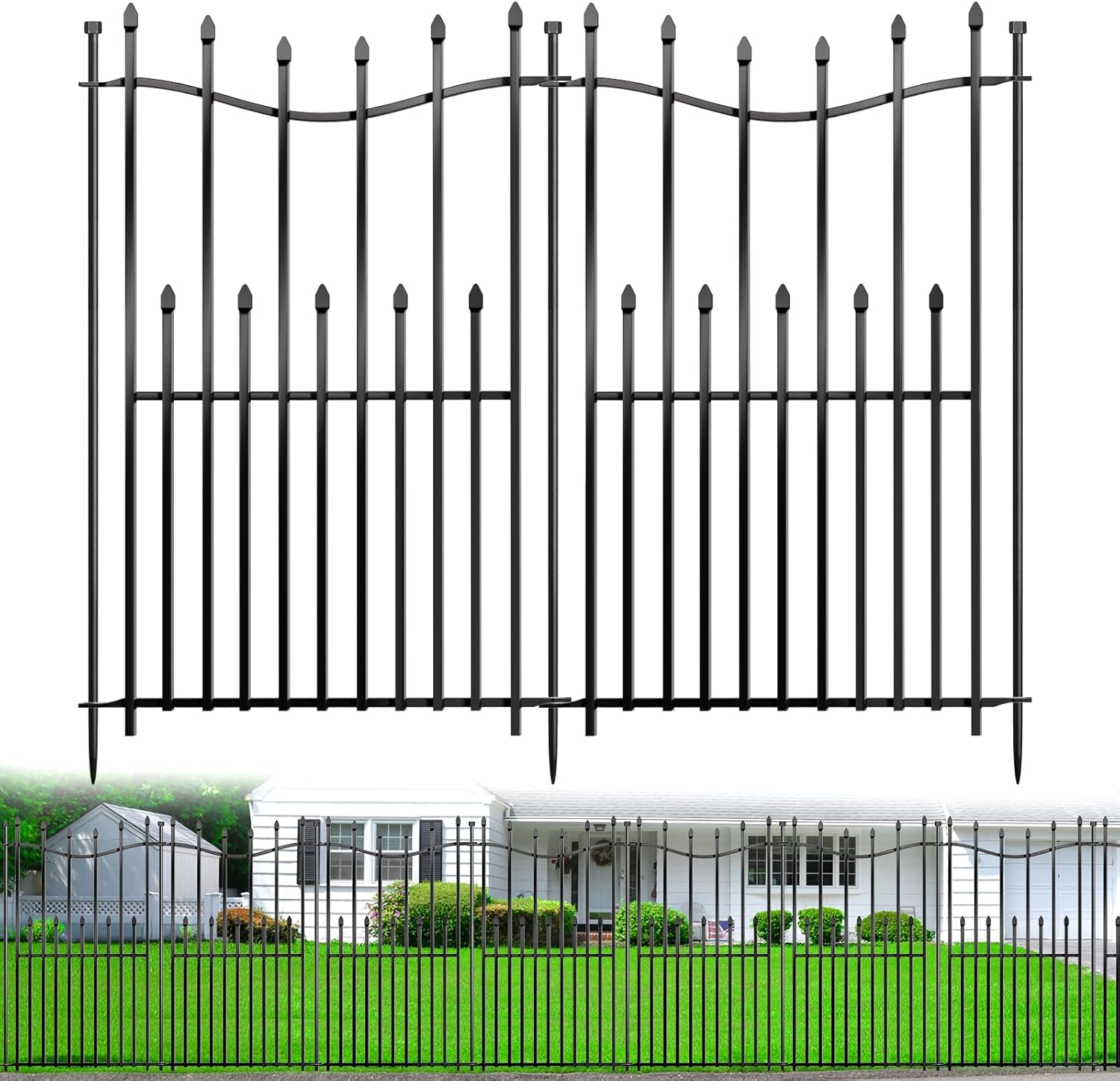8 Panels No Dig Decorative Garden Fence, 40in(H)×17.6ft(L) Heavy-Duty Rustproof Metal Panels, Outdoor Dog Barrier for Yard & Patio, Landscape, Border| Portable Temporary Fencing