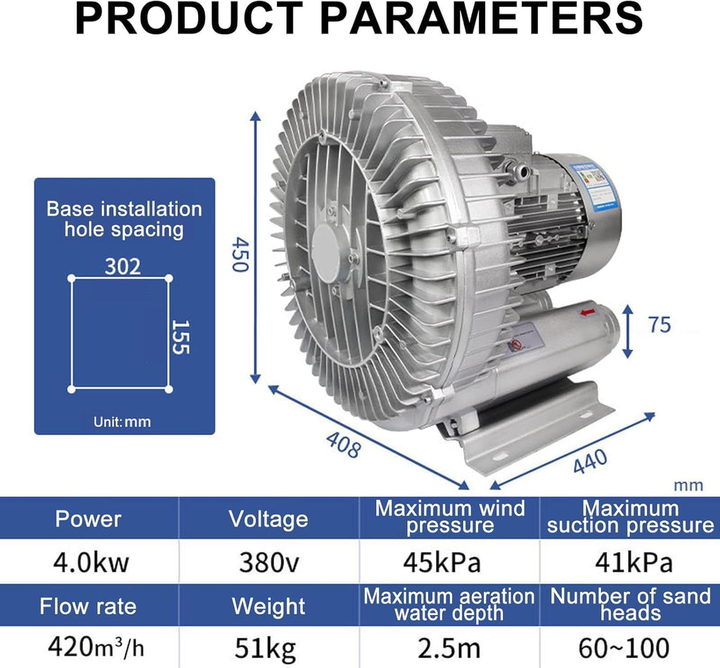 Regenerative Blower, Vortex Ring Blower, Commercial Electric Air Pump,Regenerative Blower,for Factories Dust Removal and Ventilation(4KW/380V)