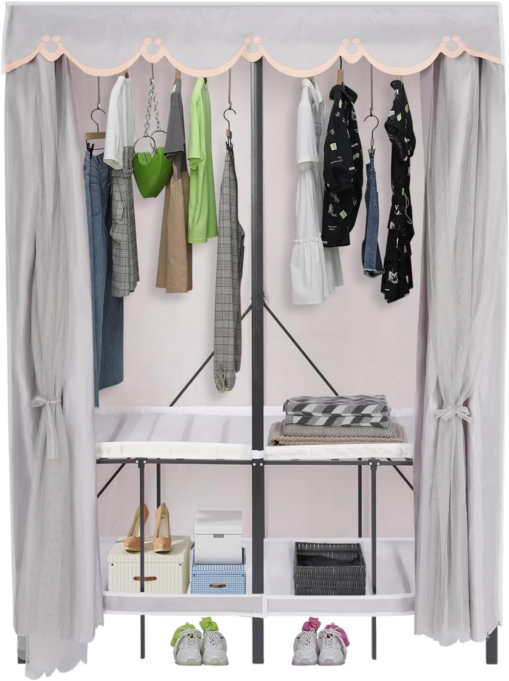 Portable Wardrobe Closet Rack, 1102lbs Heavy-Duty Foldable Garment Racks with Cover, Enclosed Curtain Armoires, for Hanging Clothes, Bedroom, 50 x 20.47 x 67.72inch