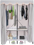 Portable Wardrobe Closet Rack, 1102lbs Heavy-Duty Foldable Garment Racks with Cover, Enclosed Curtain Armoires, for Hanging Clothes, Bedroom, 50 x 20.47 x 67.72inch