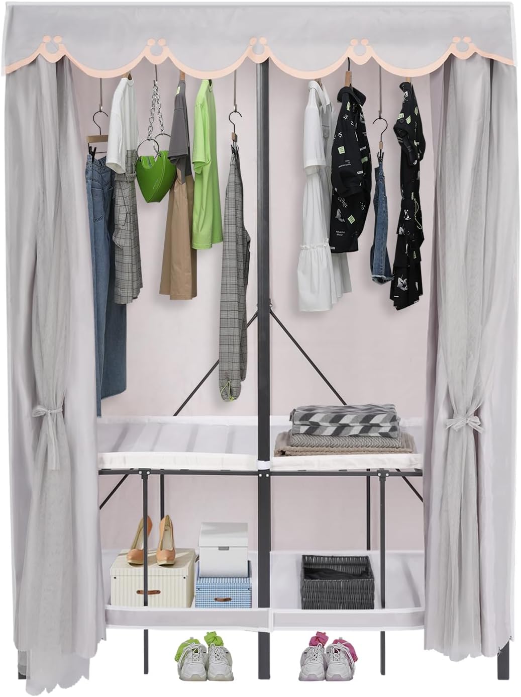 Portable Wardrobe Closet Rack, 1102lbs Heavy-Duty Foldable Garment Racks with Cover, Enclosed Curtain Armoires, for Hanging Clothes, Bedroom, 50 x 20.47 x 67.72inch