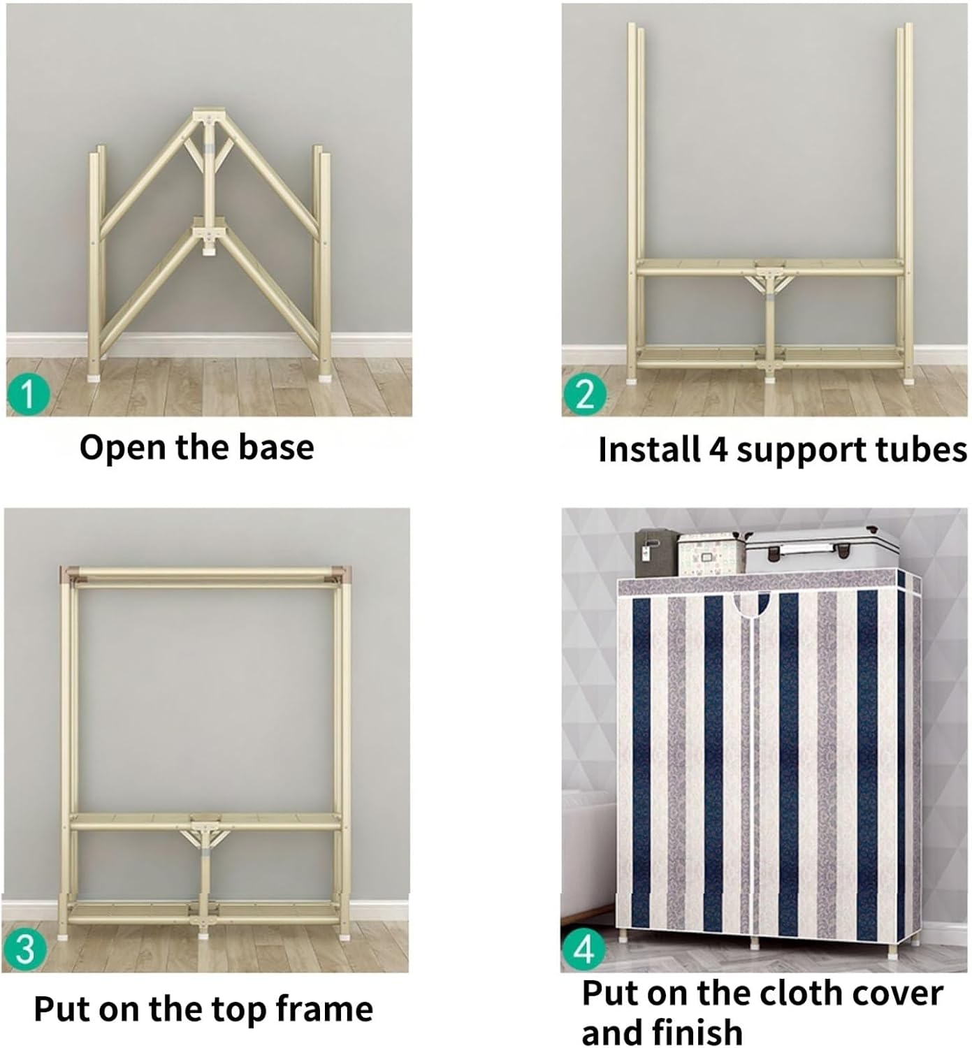 Portable Clothes Rack with Cover Freestanding Wardrobe Closet for Bedroom Metal Clothing Rack with Hanging Rod and 5 STO