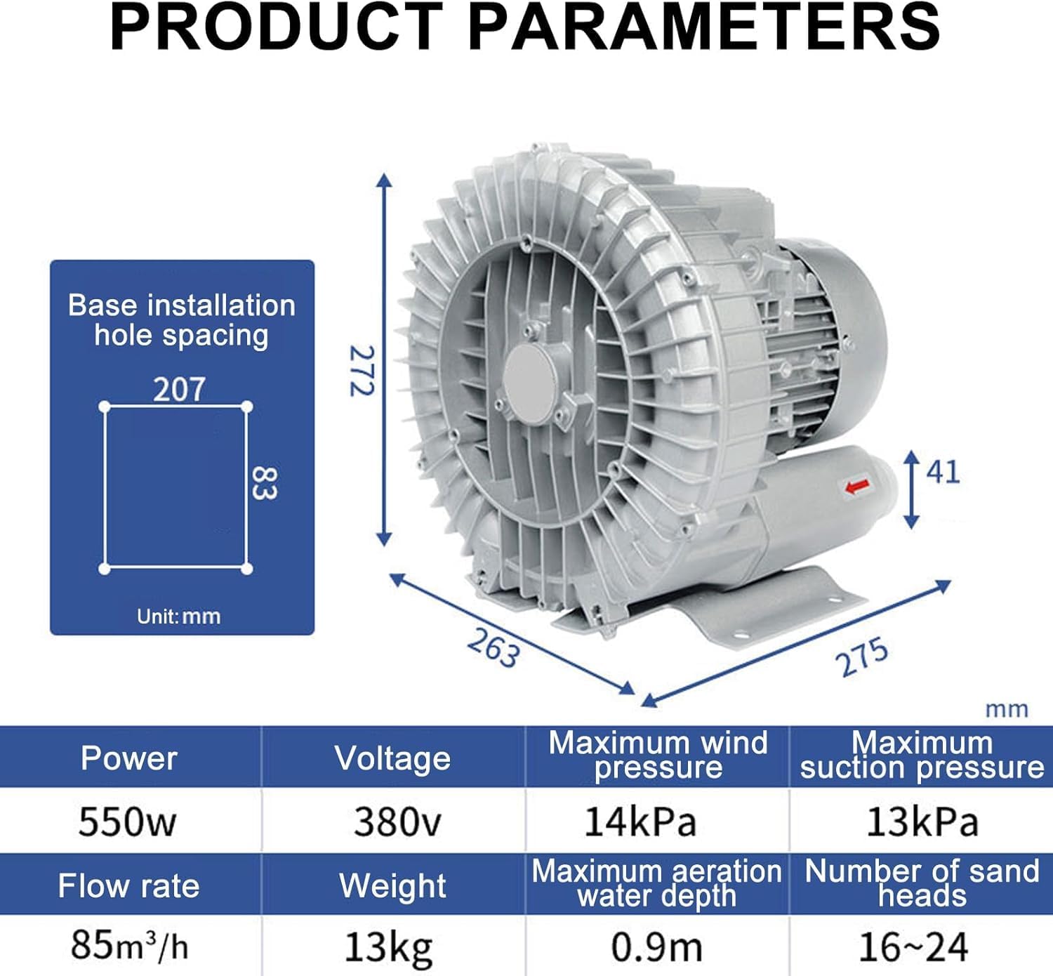 Vortex Ring Blower, Regenerative Blower, 220V/380V Vortex Ring Blower, Industrial Vacuum Pump, for Factory and Basement Ventilation Dust Removal(550W/380V)